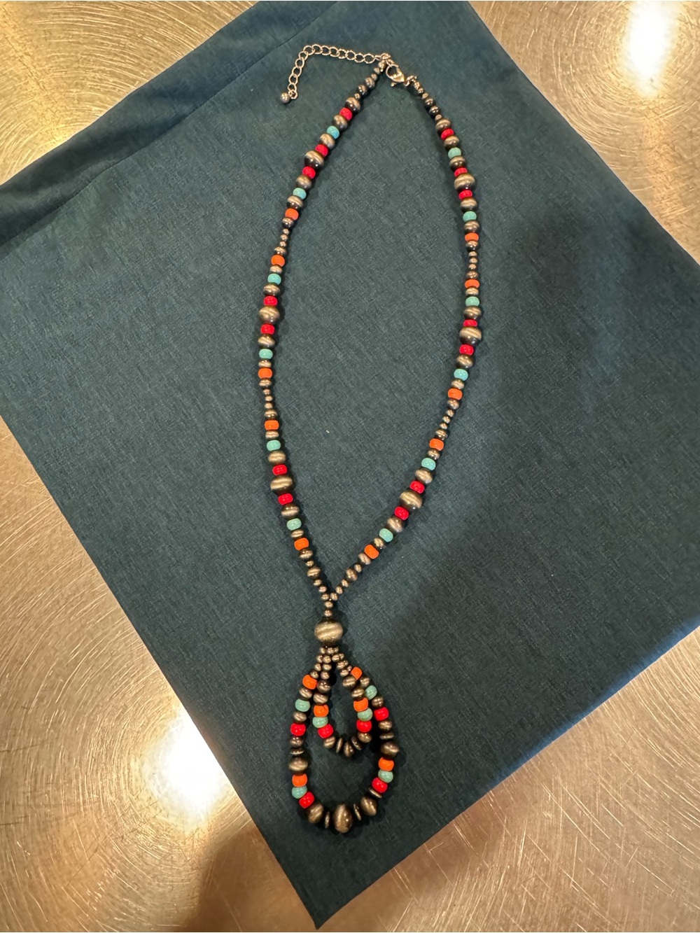 Multicolor Beaded Statement Necklace - Vibrant Turquoise Color With Red